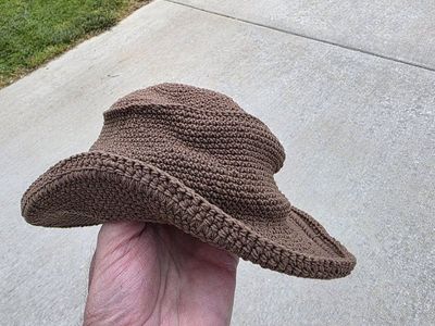 Miniature Brown Crocheted Knit Cowboy Hat fits new born. Great for photography.