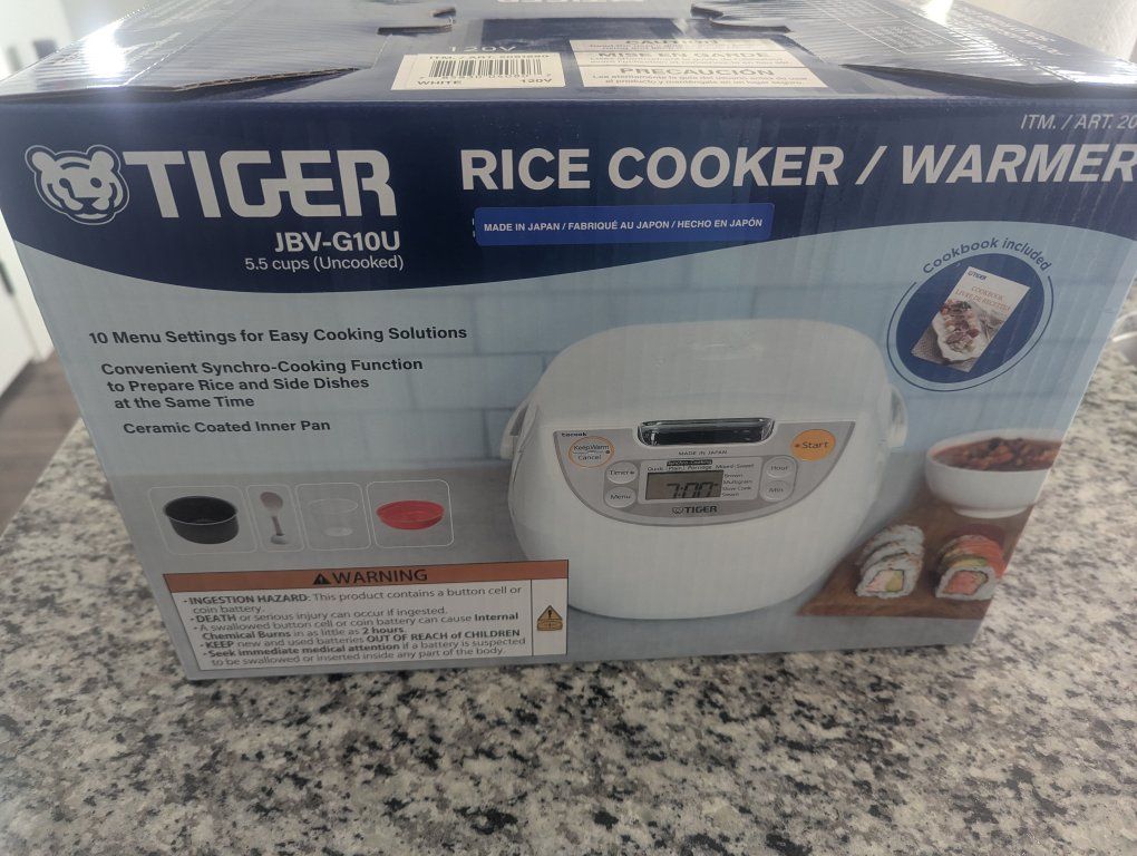 Tiger JBV-G10U 5.5-Cup Micom Rice Cooker & Warmer with Synchro-Cooking & Ceramic Coated Pan