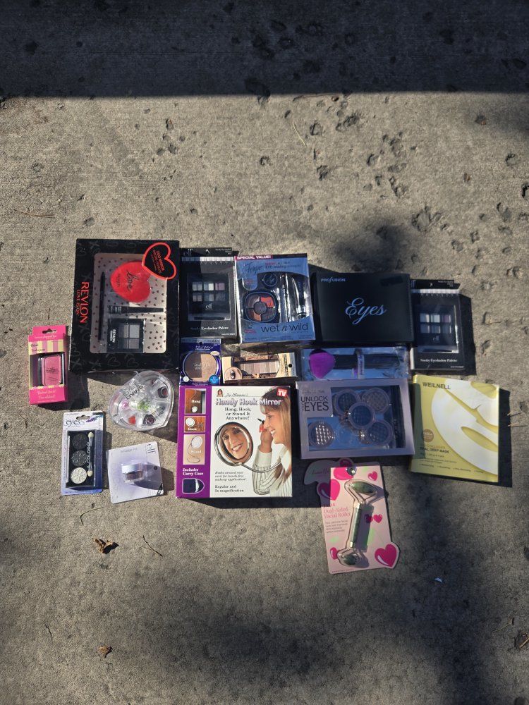 Assorted Makeup & Beauty Lot - Revlon, wet n wild, Profusion - Eyeshadows, Mirror, Face Roller