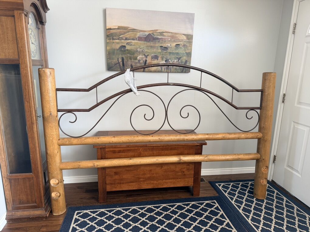 Rustic Log And Metal King Bedframe