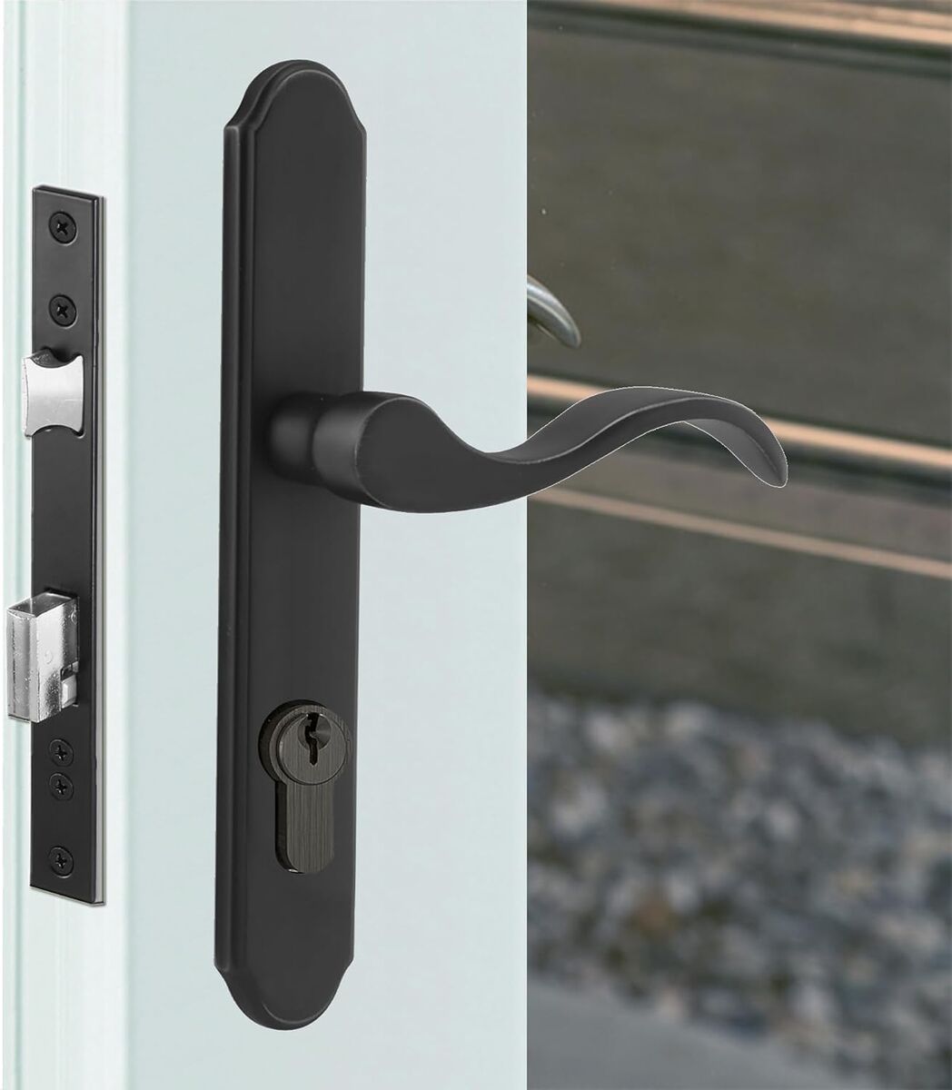 Offset Euro Mortise Storm Door Handle Complete Set - Non-Handed, Matte Black