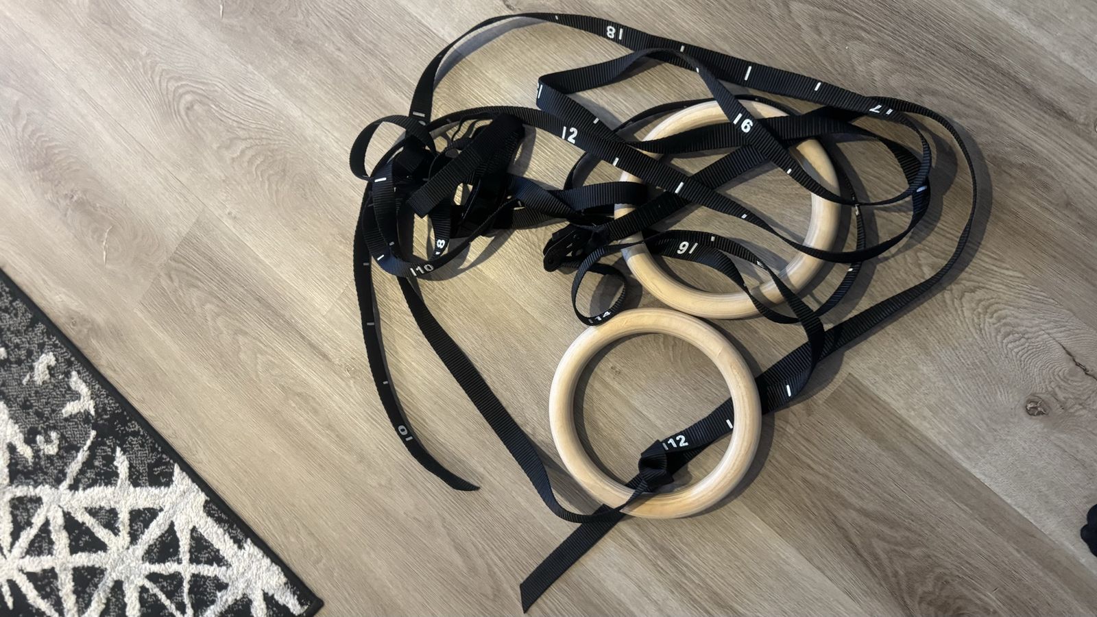 Gymnastic rings with adjustable straps