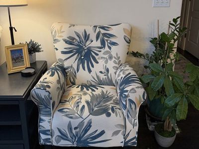 Blue Floral Arm Chair - Accent Chair with Botanical Pattern