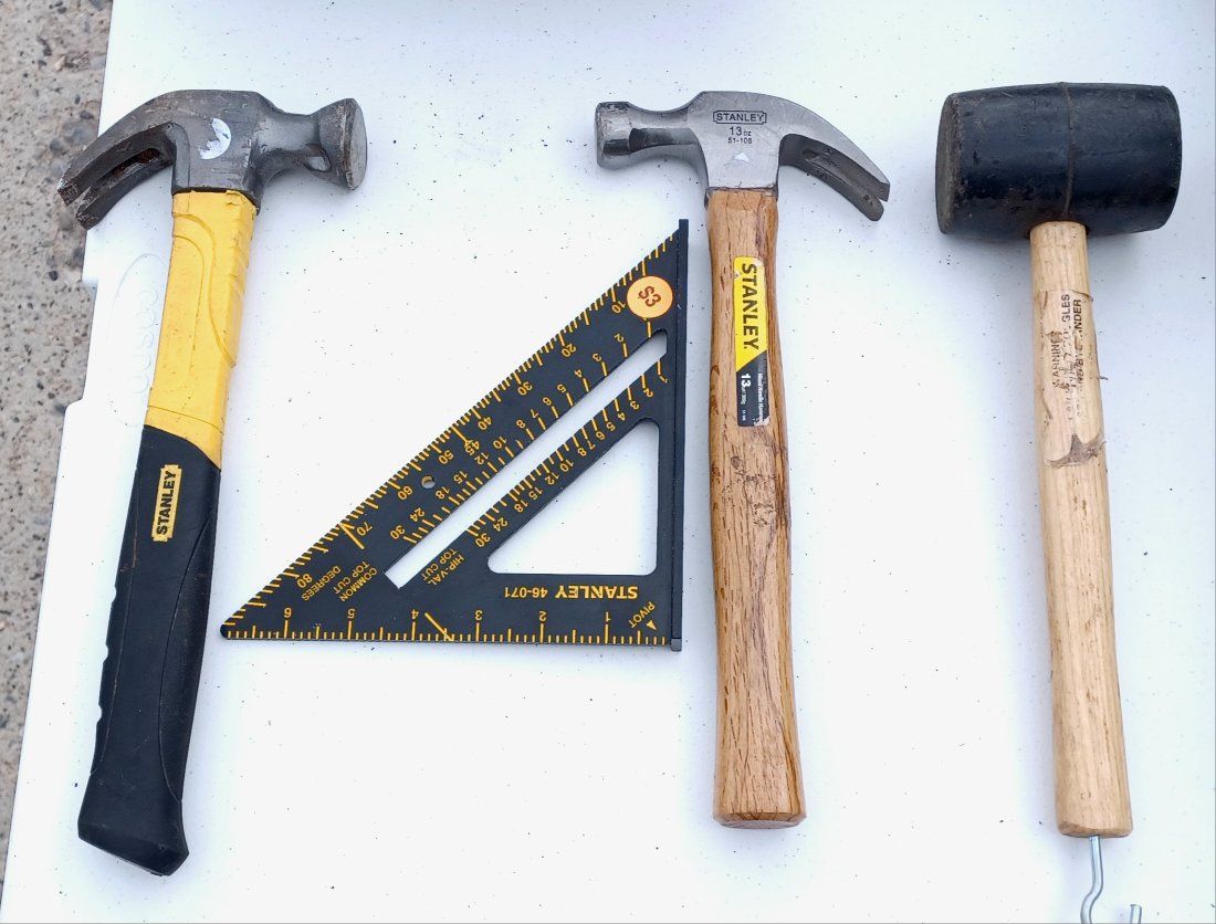 Stanley Hammer & Mallet Set with Stanley 46-071 Speed Square - Used Condition