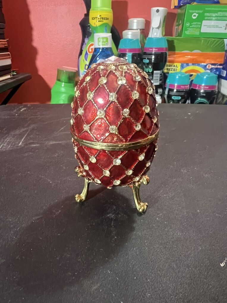 Red Gold Egg Enamel Trinket Box