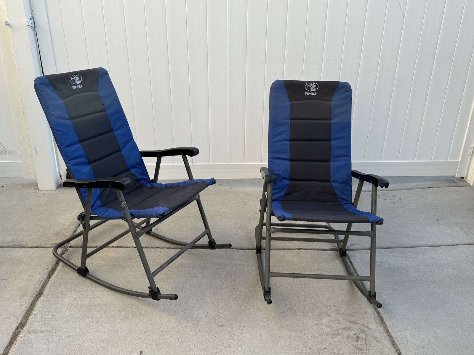 Pair of RMEF Rocky Mountain Elk Foundation Padded Folding Camp Rocking Chairs