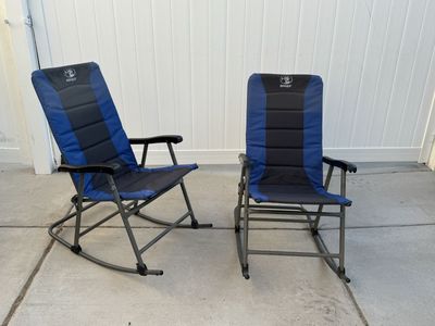 Pair of RMEF Rocky Mountain Elk Foundation Padded Folding Camp Rocking Chairs