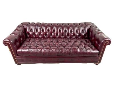 Hancock & Moore Burgundy Leather Chesterfield Pullout Sofa Couch