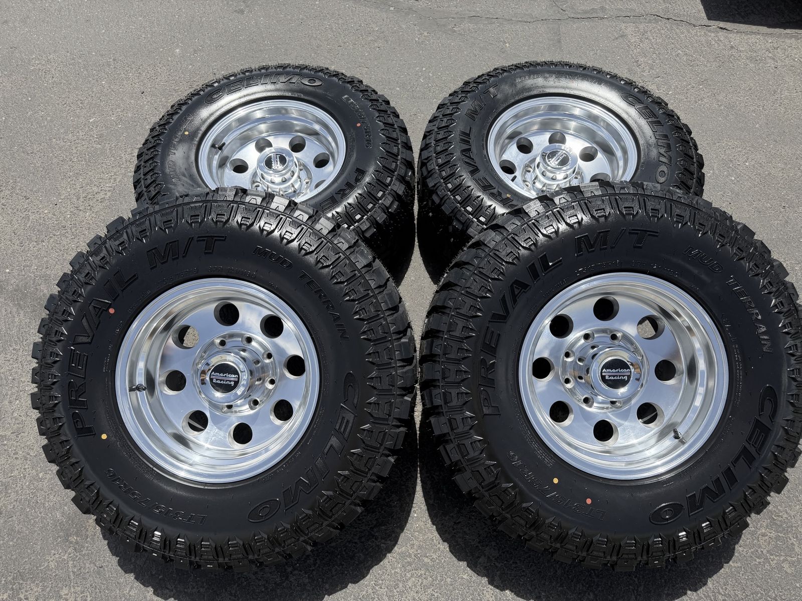 New LT315/75r16 Celimo MT American Racing AR172 8x6.5 Mod Alloy Polished Dodge Ram Cummins Ford OBS F350 F250 Chevy Silverado GM