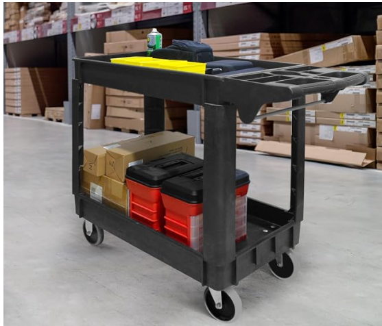 Heavy Duty 2‑Shelf Service Cart 500 lb Capacity Utility Cart with 5" Non‑Marring Casters Deep Trays and Built‑In Tool Storage