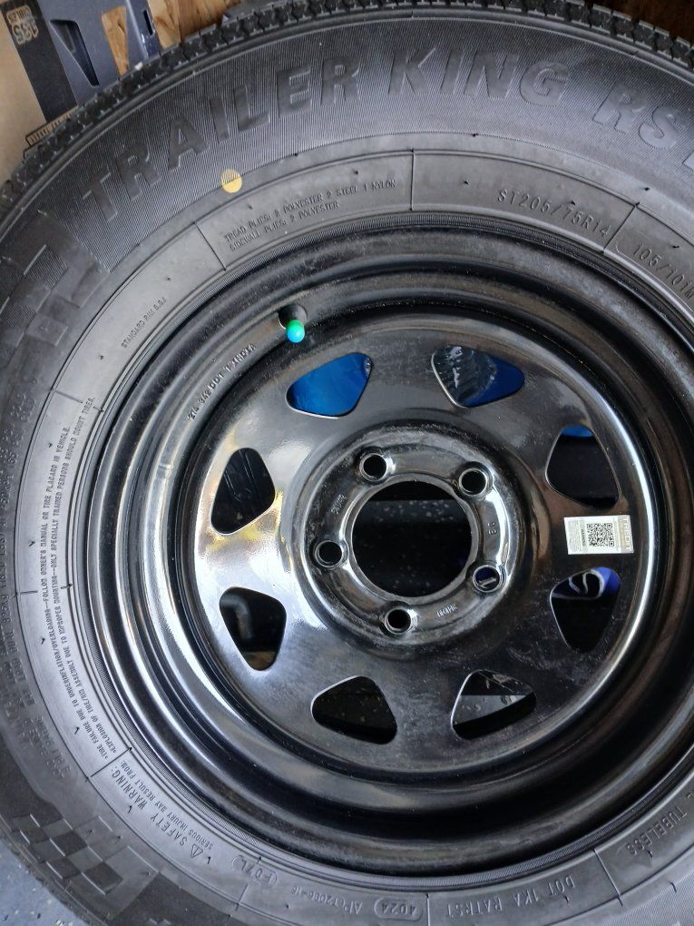 Trailer King RST+ ST205/75R14 Radial Trailer Tire Mounted on Black Steel Wheel