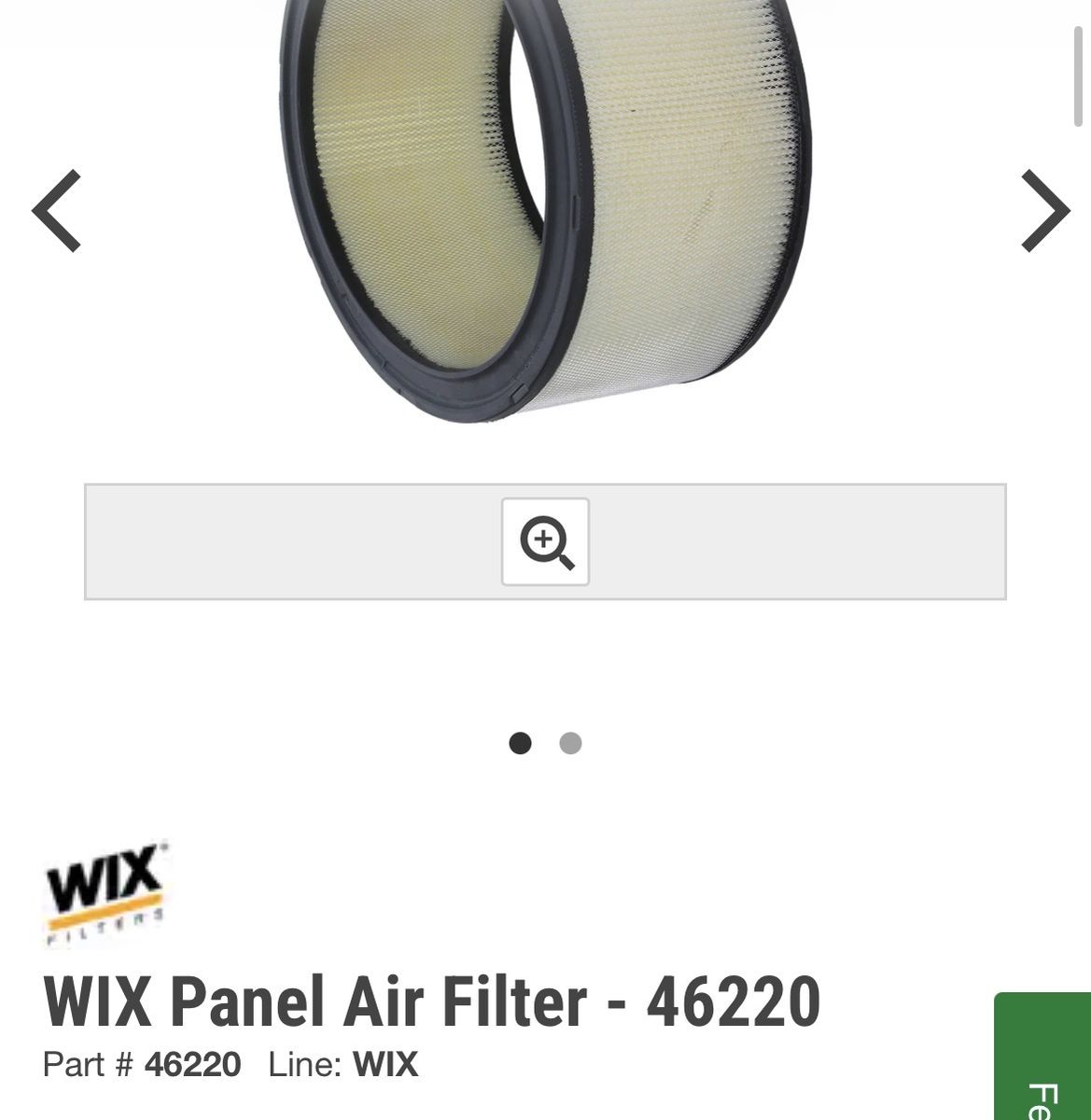 Two each : WIX Panel Air Filter - 46220  C10 Blazer ect