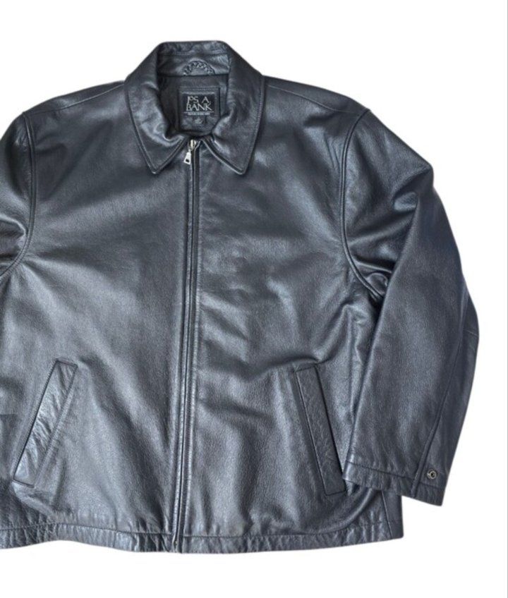 Jos. A. Bank Quilted Black Leather Jacket Zip Front Classic Black Men's Large