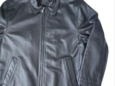 Jos. A. Bank Quilted Black Leather Jacket Zip Front Classic Black Men's Large