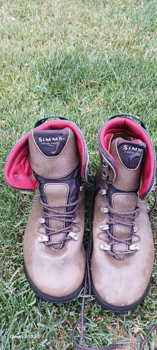 Simms 12 Leather Rubber Sole Fly Fishing Wading Boots Nice!
