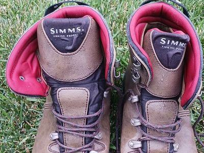 Simms 12 Leather Rubber Sole Fly Fishing Wading Boots Nice!