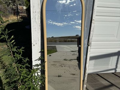 Full Length Arched Wall Mirror with Light Wood Tone Frame