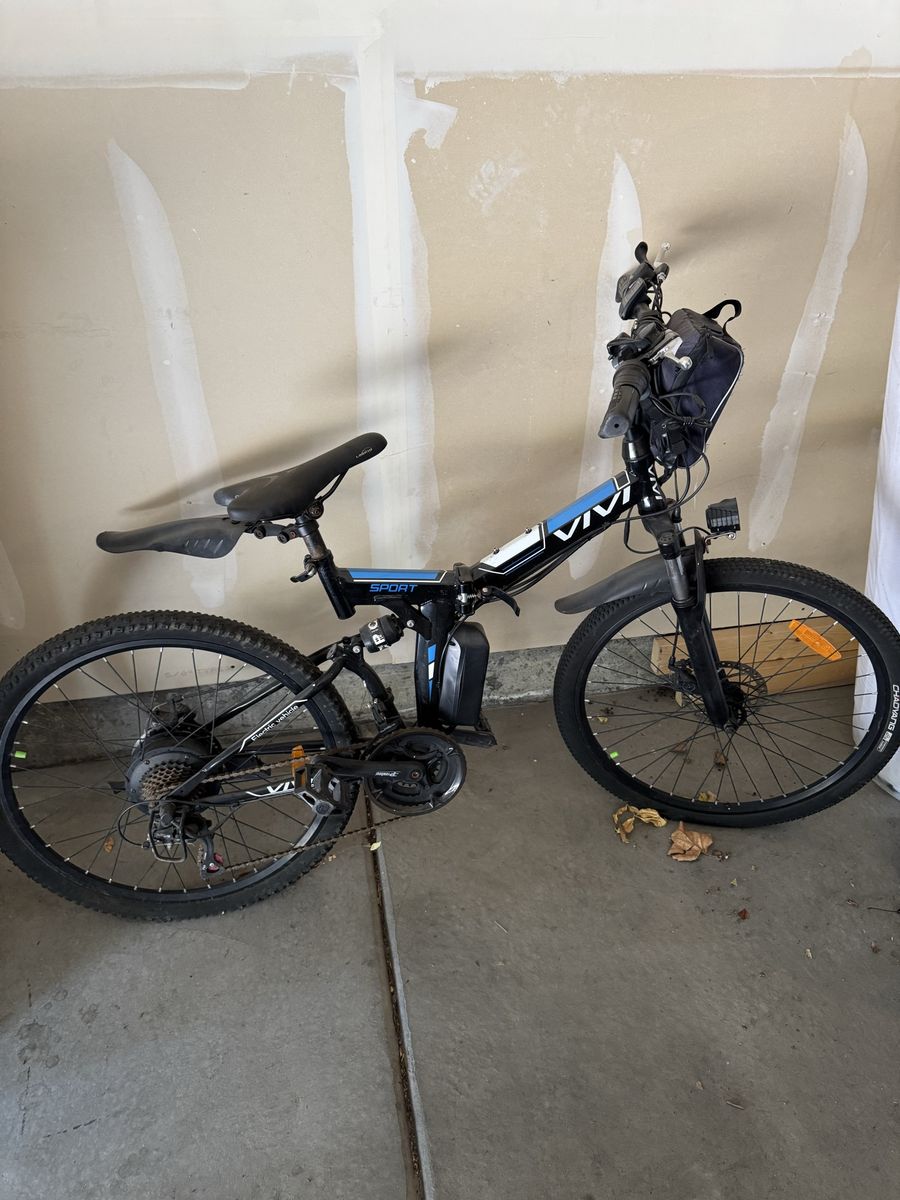 VIVI Sport Foldable Electric Mountain Bike - Black/Blue, Full Suspension