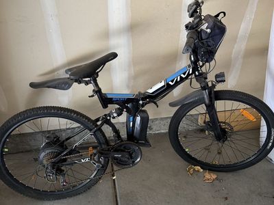 VIVI Sport Foldable Electric Mountain Bike - Black/Blue, Full Suspension