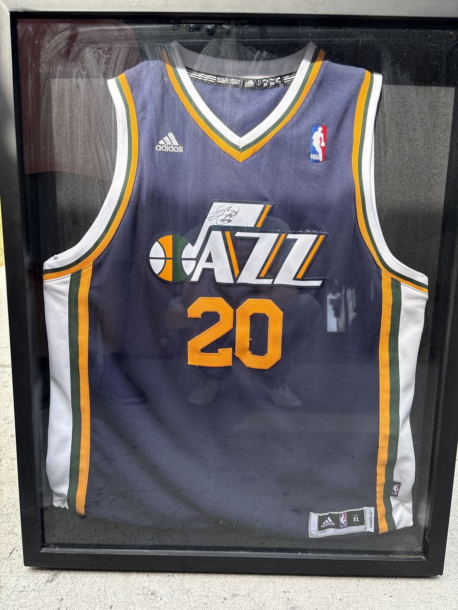 Adidas NBA Utah Jazz Jersey - Size XL, #20 - Autographed, Framed Memorabilia