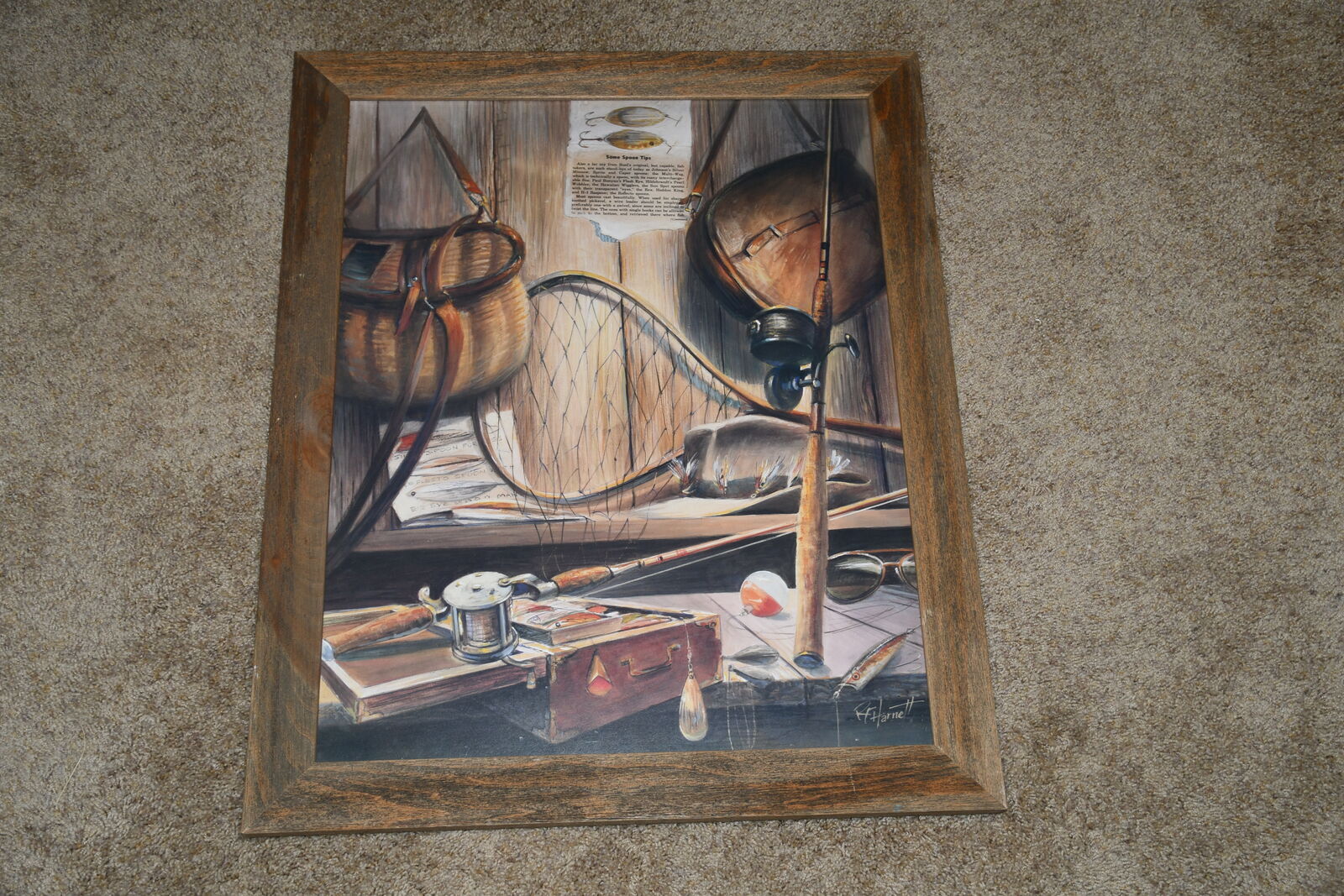 LARGE "FISHING" PICTURE ~ 28" x 23" FRAMED ~ NICE