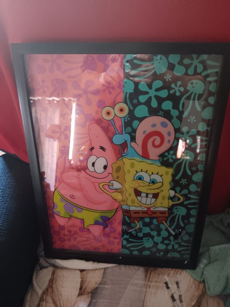 Spongebob Squarepants Patrick Star Gary the Snail Framed Art Print Nickelodeon Home Decor