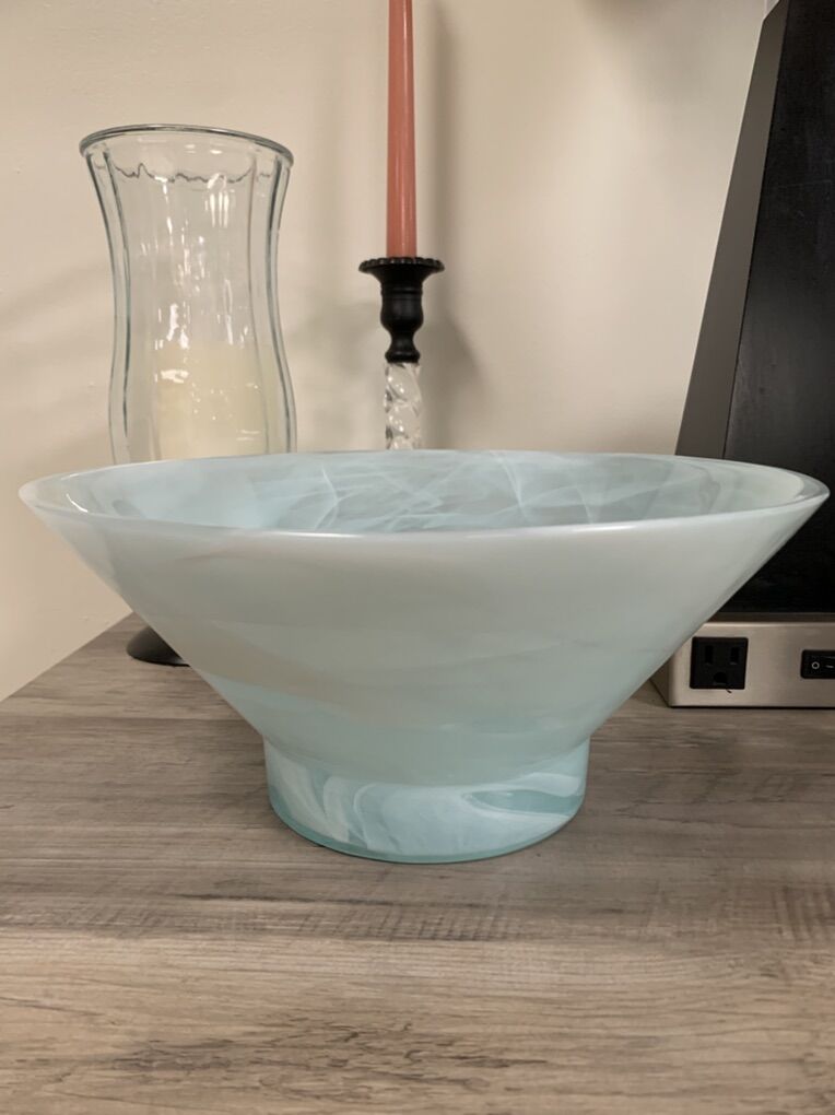 Vintage Light Blue and White Swirl Glass Bowl