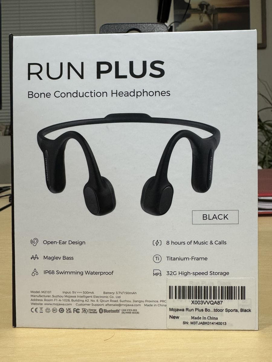 Run Plus Bone Conduction Headphones, Open-Ear Bluetooth Headphones, 32GB MP3 Player, IP68 Waterproof