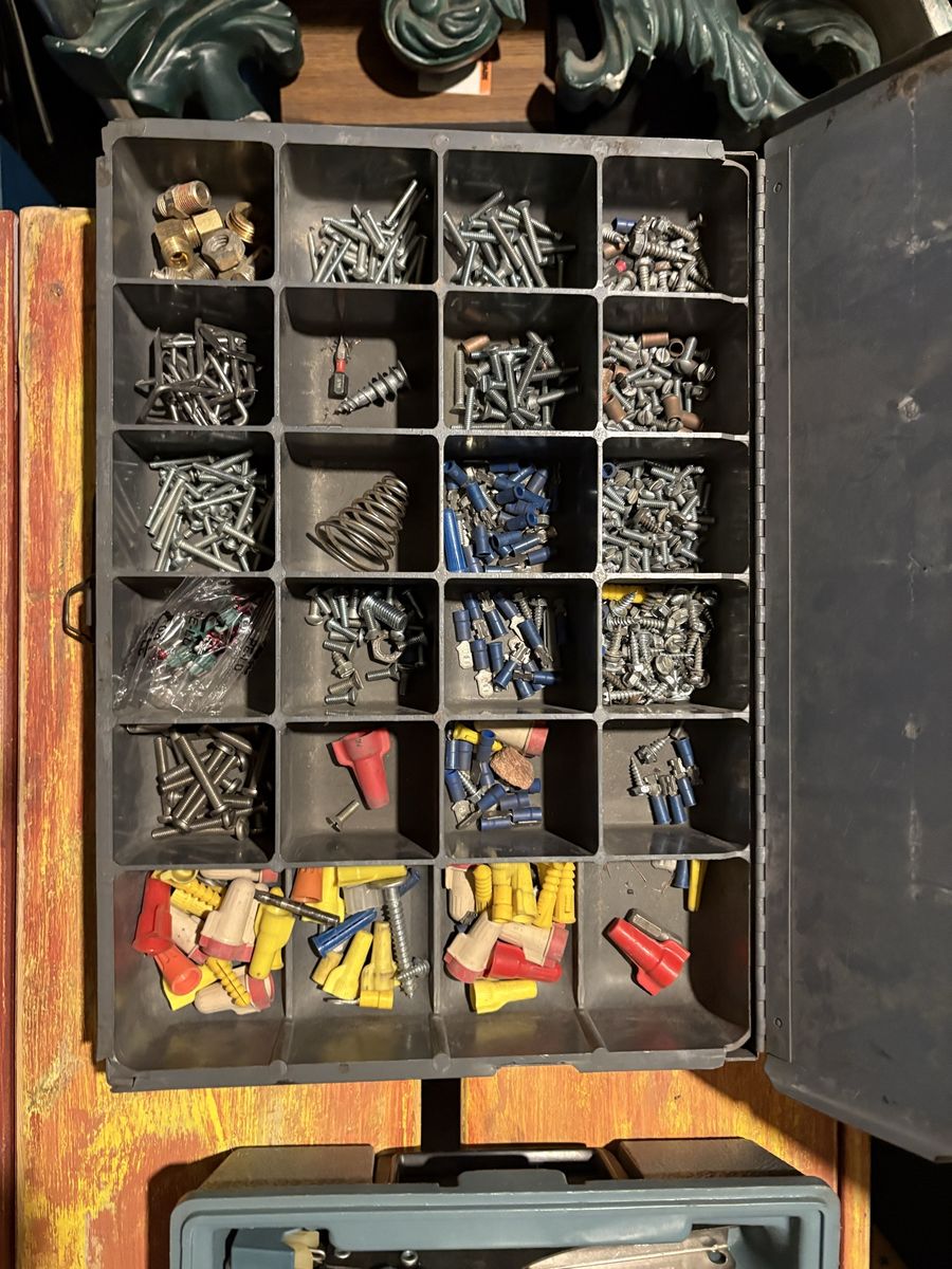 Multi-Compartment Small Parts Organizer Bins with Hardware Assortment - Used Condition
