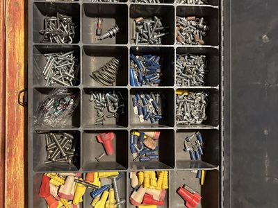 Multi-Compartment Small Parts Organizer Bins with Hardware Assortment - Used Condition