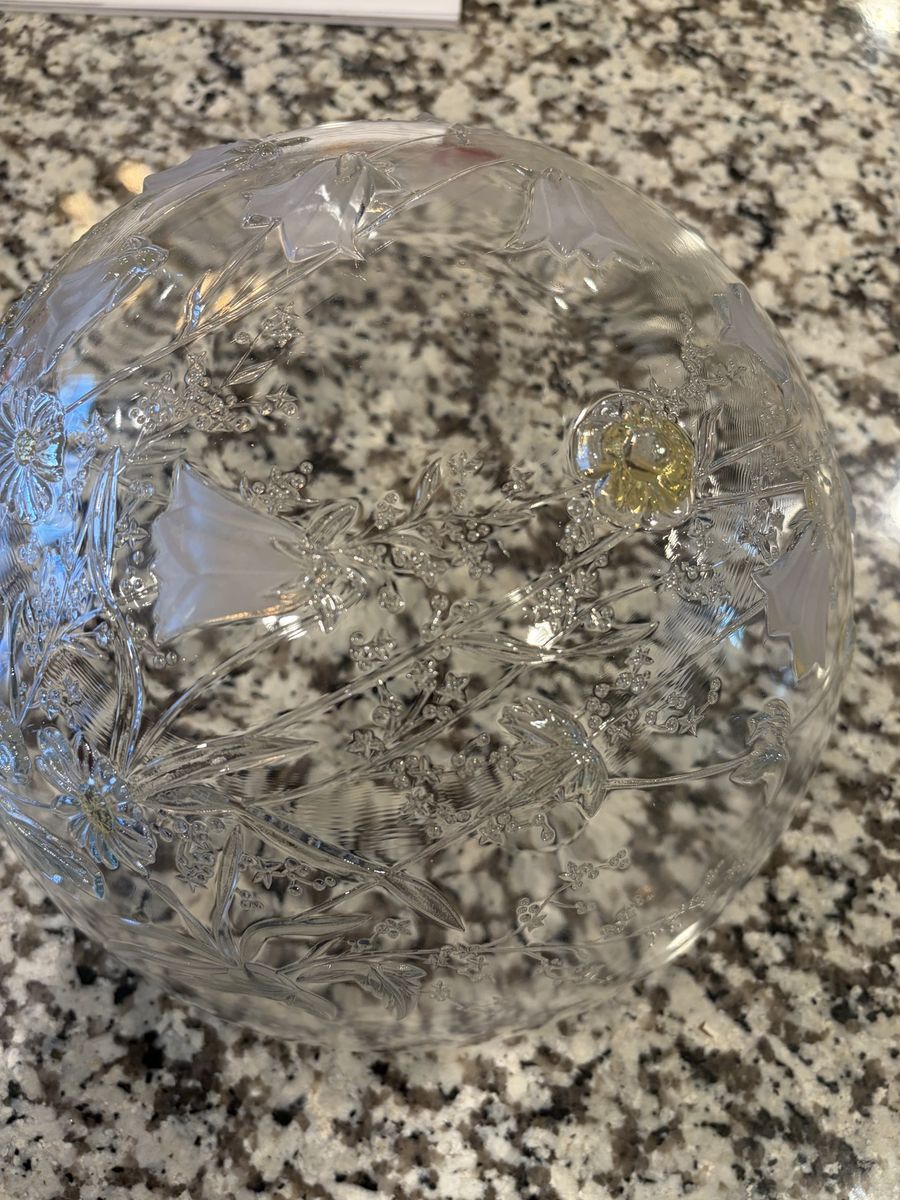 Clear Glass Serving Bowl with Floral Etchings - Decorative Centerpiece Dish