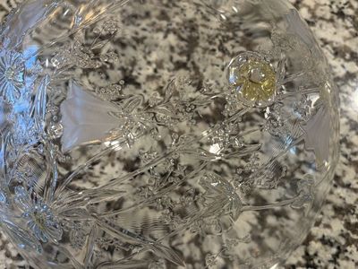 Clear Glass Serving Bowl with Floral Etchings - Decorative Centerpiece Dish