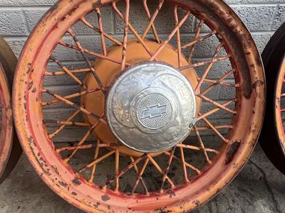 Vintage Chevrolet Wire Spoke Wheels with Chevy Hubcaps - Pair