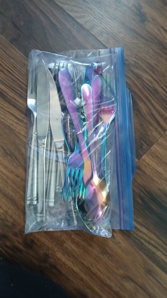 17-Piece Assorted Silverware Bundle (Silver & Rainbow) - $5