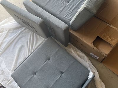 New Grey Tufted Fabric Convertible Sofa Bed Chair Lounger