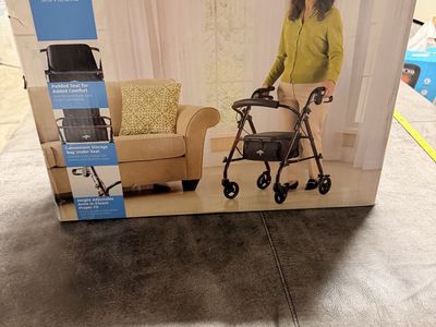 Medline Steel Rolling Walker Rollator with Padded Seat Burgundy 350 lb Capacity