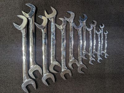 Snap-on angled, open end, SAE wrenches