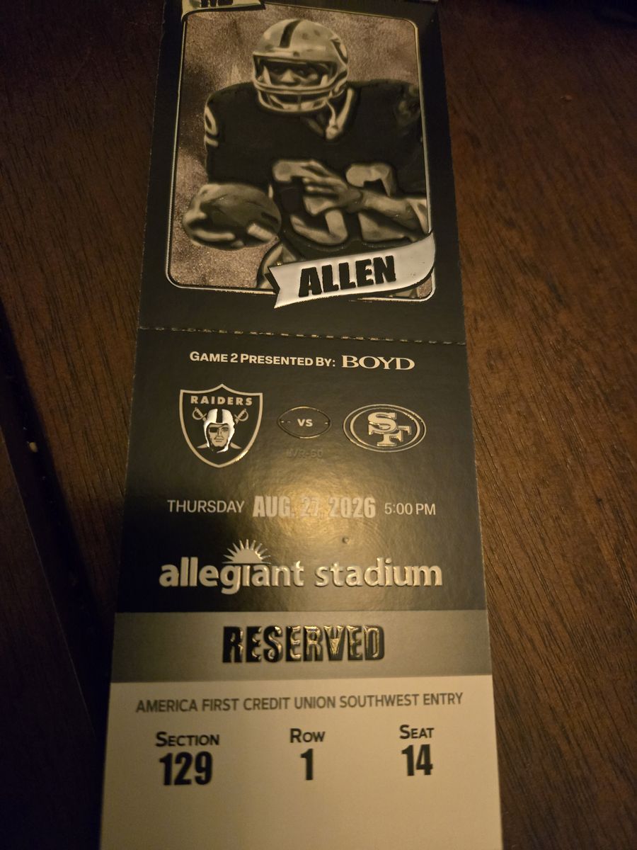2 Front Row Raider tix row1 sec 129 