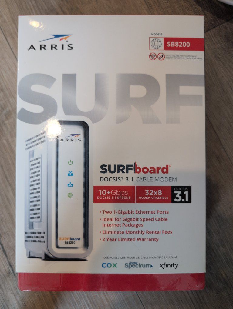 ARRIS SURFboard SB8200 DOCSIS 3.1 Cable Modem - 10+ Gbps, Dual 1-Gigabit Ethernet Ports