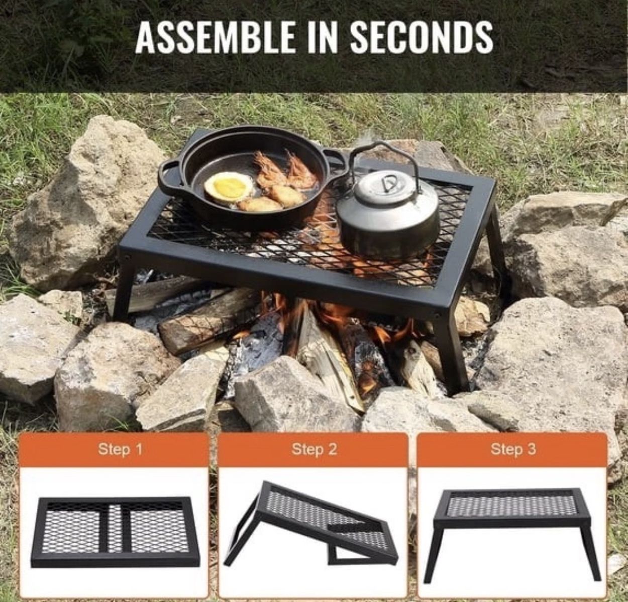 Foldable Campfire Grill, Portable Outdoor Cooking Grate with Carry Bag, Compact Design