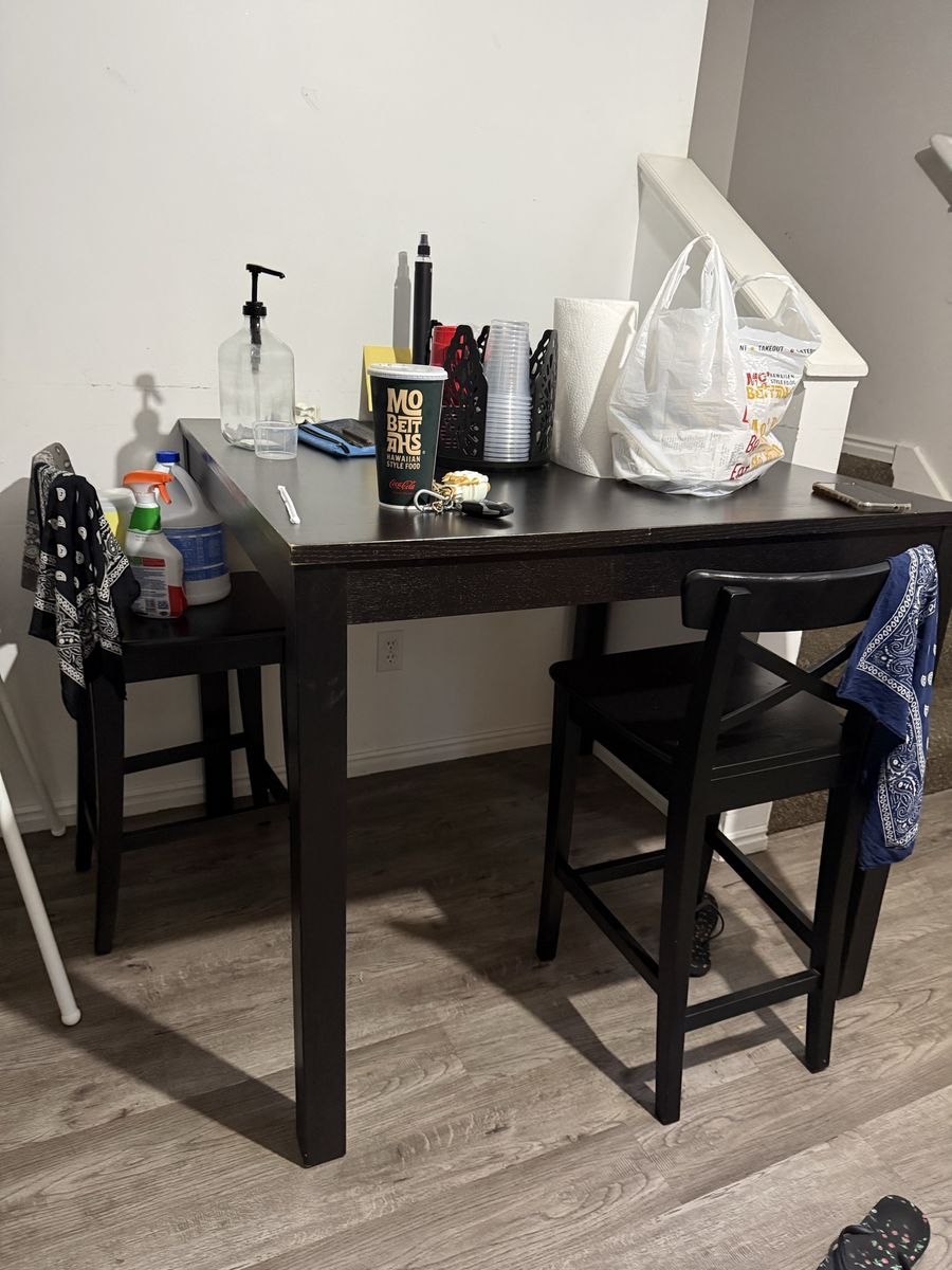 Black Counter Height Dining Table with 3 Chairs