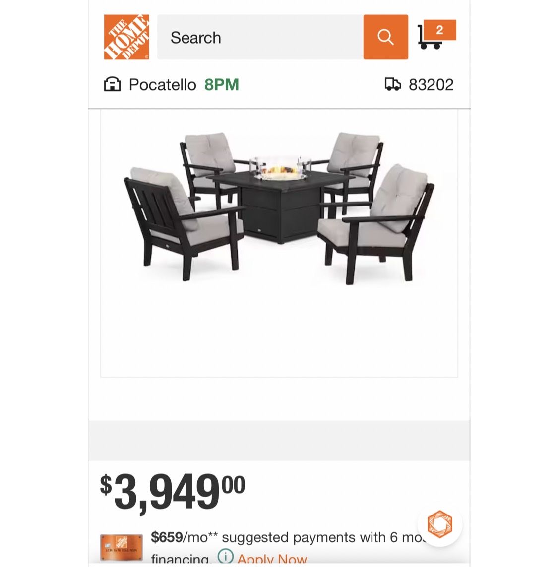 POLYWOOD Harbour 5-Piece Patio Conversation Set with Fire Pit Table - Black