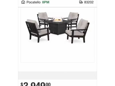 POLYWOOD Harbour 5-Piece Patio Conversation Set with Fire Pit Table - Black