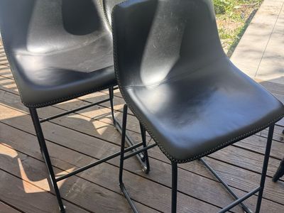 Set of 3 Black Faux Leather Bar Stools with Metal Legs - Modern Counter Height Seating