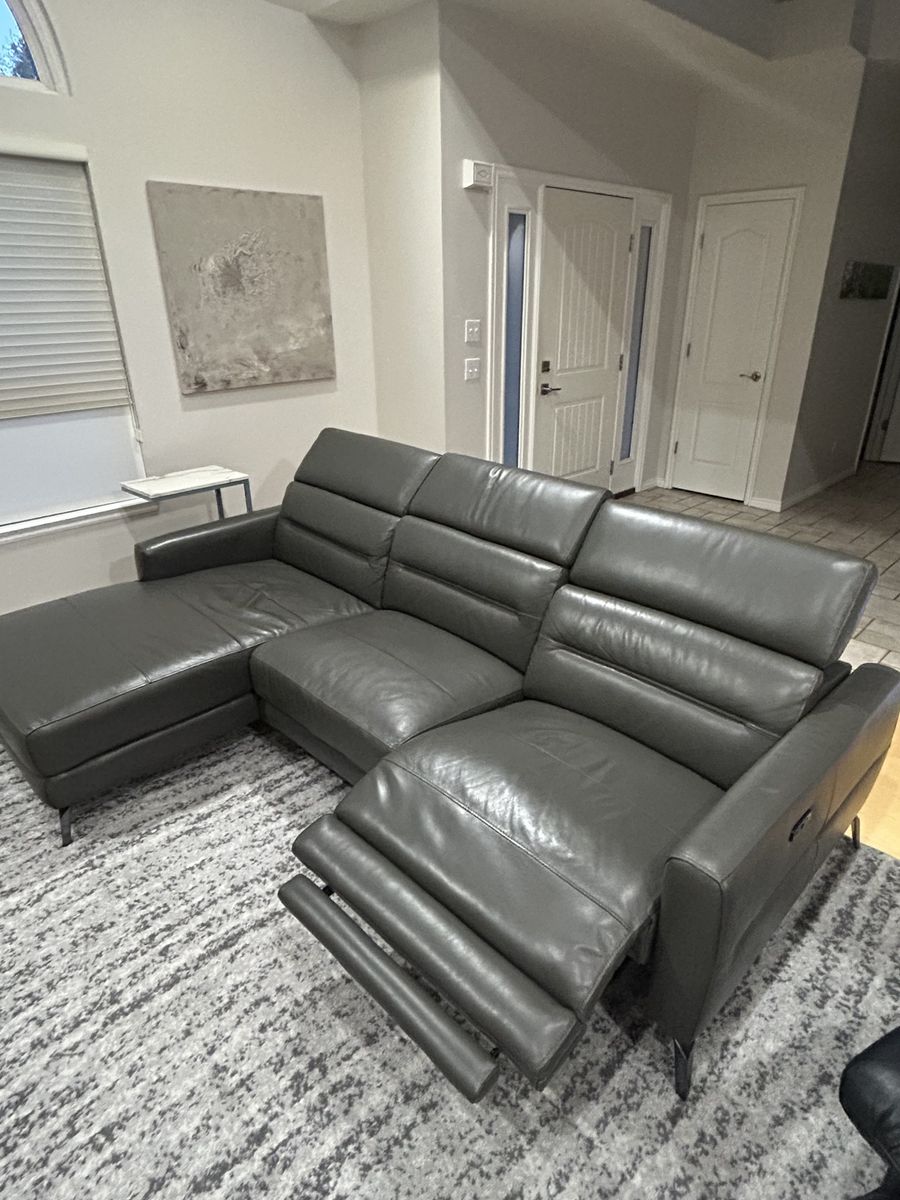 Leather couch chaise and power recliner