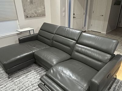 Leather couch chaise and power recliner