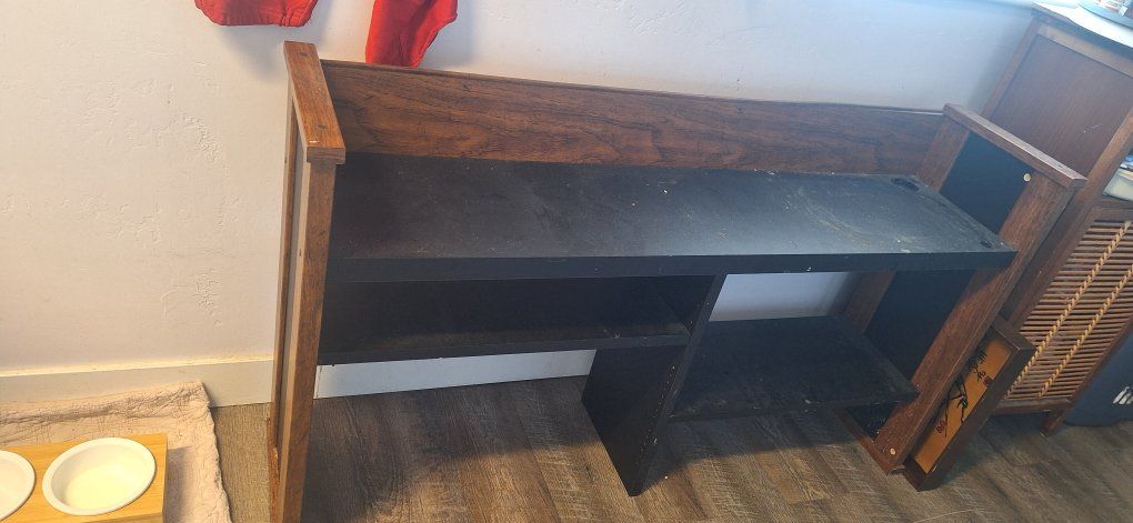 Wood & Black Desk/Shelf Unit - Versatile Storage Solution