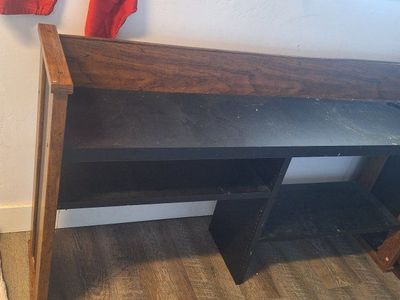 Wood & Black Desk/Shelf Unit - Versatile Storage Solution
