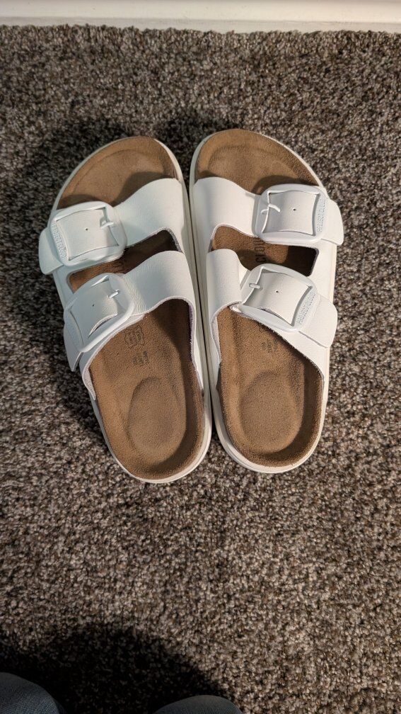 Project Cloud white 2 strap slip on sandals
