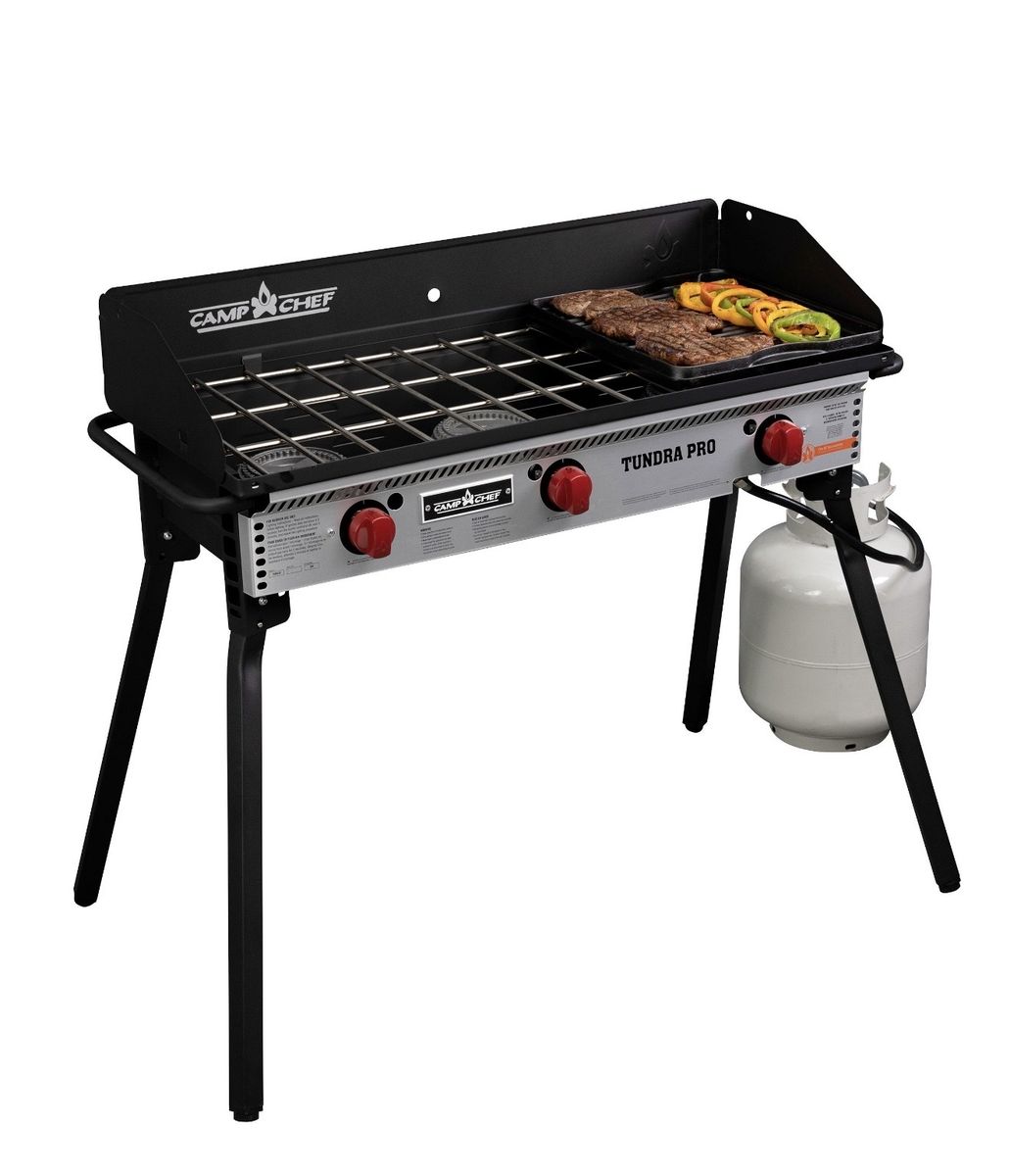 Camp Chef Tundra Pro 3-Burner Stove + 2 burner Griddle,Carry Bags & Cover